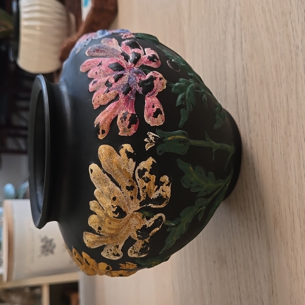 Rare Tiffin Black Amethyst Chrysanthemum Vase 1930s
